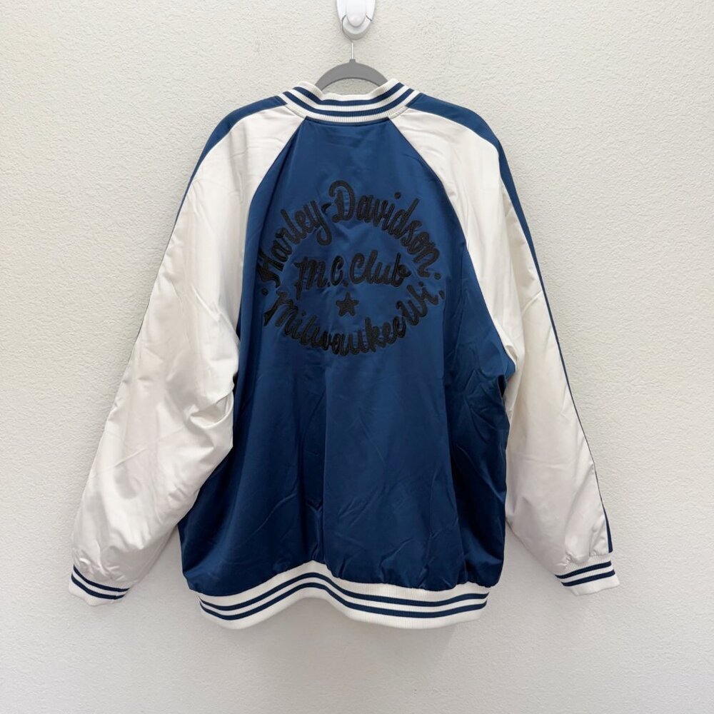Harley Davidson Ensign Blue White Club Crew Satin Bomber Jacket Mens size 3XL - Picture 13 of 15